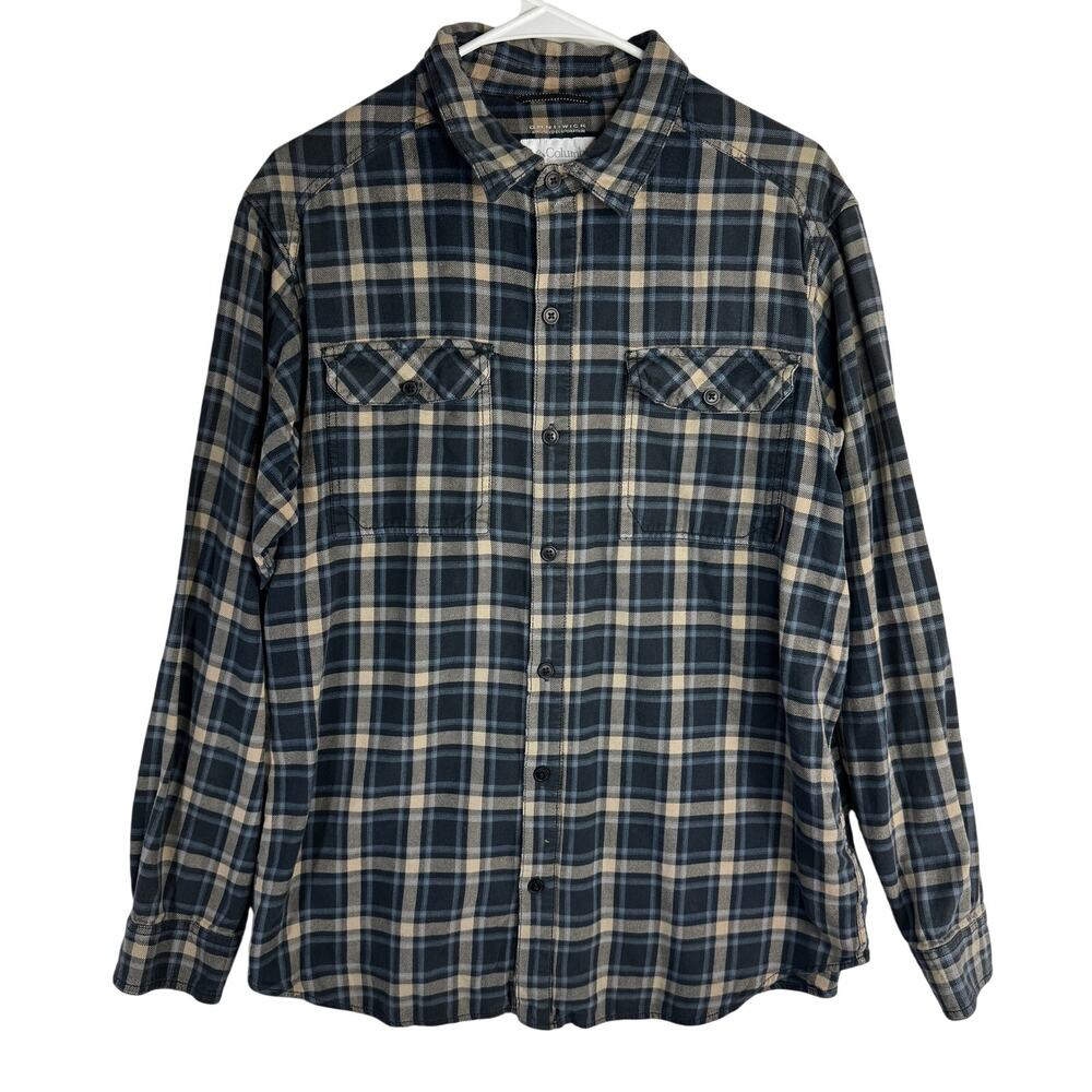 Columbia Omni-Wick Flannel Cotton Plaid Shirt Gray Men's size L